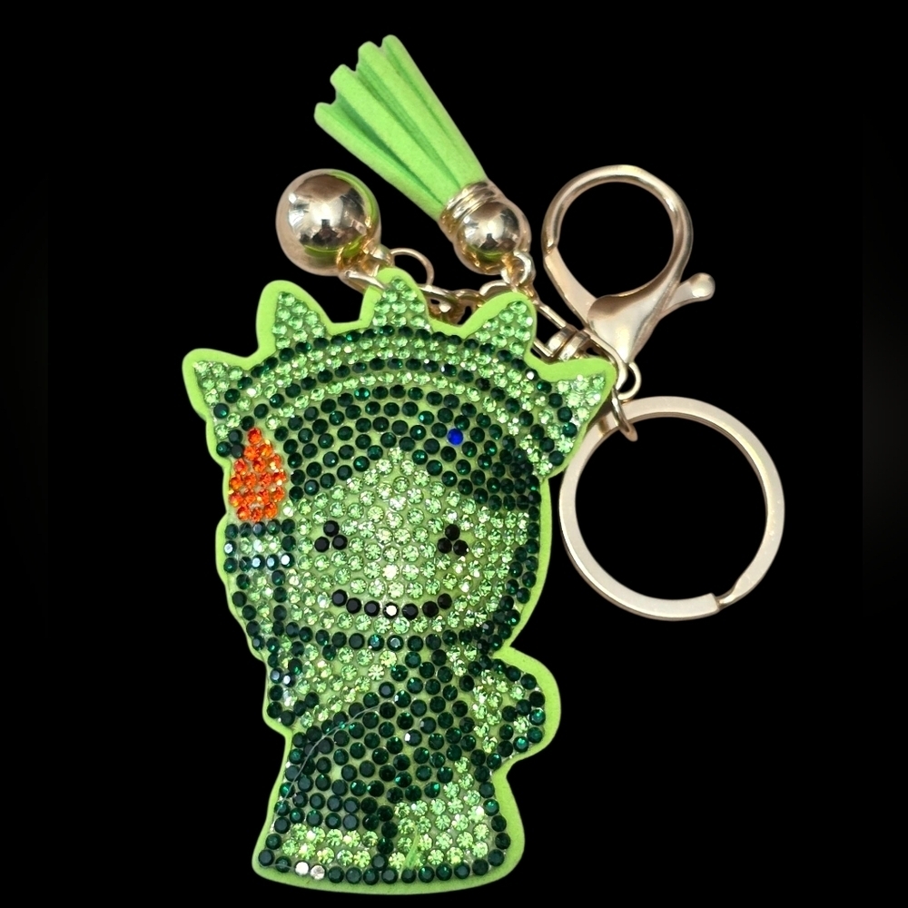 Green Rhinestone Statue of Liberty Bag Charm Keychain with Tassel
